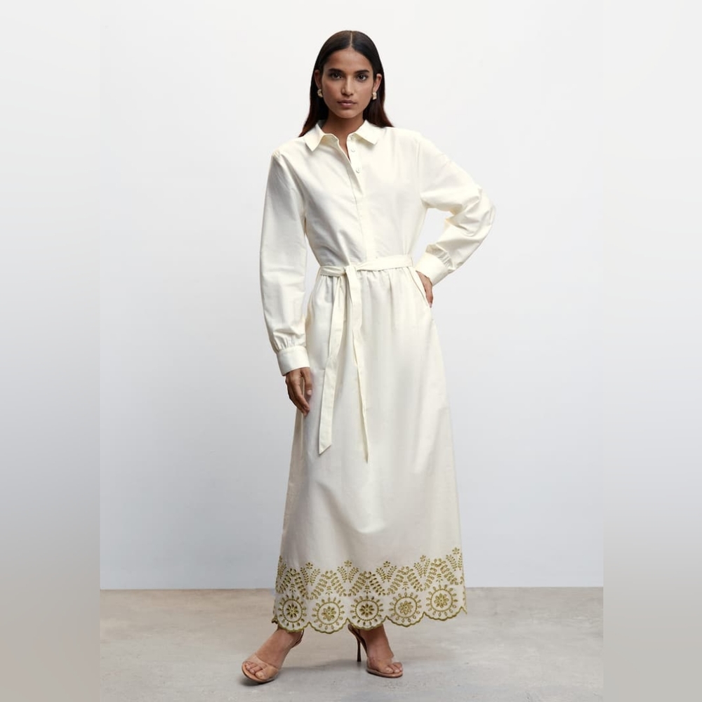 Mango[US:10]-Embroidered Long shirt dress
